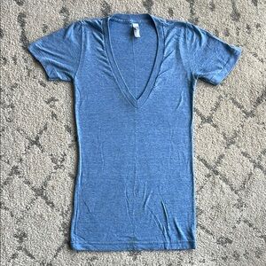 American Apparel Heather Light Blue V-Neck Short Sleeve T-Shirt